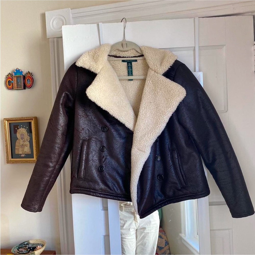 Ralph Lauren Vegan leather dark brown bomber jacket XS